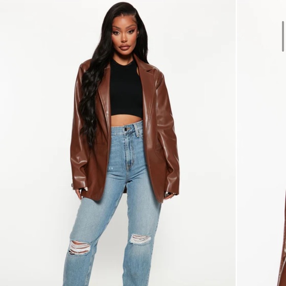 Fashion Nova Chocolate Faux Leather Blazer - Picture 2 of 4